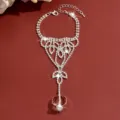 Rhinestone hand chain detail, exquisite cutout heart slave bracelet sparkle crystal jewelry. - HB997 / Silver