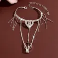 Sparkling rhinestone heart hand chain bracelet fashion crystal slave bracelet for women - HB993 / Silver