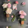 Wooden test tube refrigerator magnet vase detail showing creative hydroponic floral arrangement. - Plastic Magnetic Flower Vase