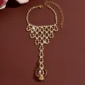 Detailed view of the gold rhinestone slave bracelet, showcasing sparkling crystal details. - HB998 / Gold
