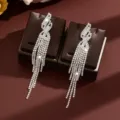 Sparkling Rhinestone Tassel Long Earrings Elegant Full Diamond Banquet Party Jewelry For Women - Silver