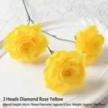 Realistic artificial 3-headed yellow diamond rose branch 66cm for wedding floral decor - Yellow