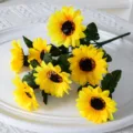 Vibrant yellow artificial sunflower bouquet for home wedding decoration and photography props - 7-Head Sunflower