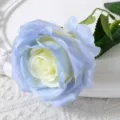 Fausse fleur de rose artificielle branche unique en soie bleu blanc déco mariage. - Bleu Glacial