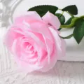 Fleur de rose en soie artificielle rose, seule branche pour décoration de mariage maison - Rose