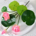 Ensemble de fleurs de lotus artificielles fausses feuilles vertes déco accessorio - Grande fleur de lotus rose