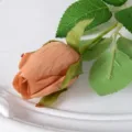 Single apricot artificial silk rose bud detail for elegant wedding and home interior decoration - Caramel color
