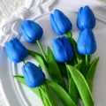 Ramo de flores de tulipanes artificiales de PU mini azul para decoración de bodas en casa fiesta - Azul Zafiro