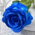 Fausse rose en soie bleue tige unique pour décoration de maison mariage fête fleur artificielle - Bleu