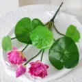 Fleur de lotus artificielle fausse plante feuille verte decoration maison accessoire photo - Grande fleur de lotus rose rouge