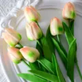 Pequeñas flores de tulipán artificiales de PU para decoración de hogar boda fiesta. - Champaña Verde