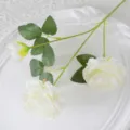 Fausse branche de pivoine blanche à 3 têtes, fleurs artificielles pour décoration et mariage. - Blanc