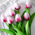 Mini tulipán de plástico PU flor artificial boda decoración del hogar rosa blanco falso - Rosa rojo