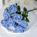 Bouquet de roses artificielles bleu 10 têtes fleurs en soie mariage déco maison. - Bleu Glacial