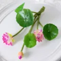 Bouquet de fleurs de lotus artificielles avec feuilles vertes pour décoration de maison. - Petite fleur de lotus rose et violette