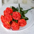Bouquet de roses artificielles 10 têtes fausses fleurs orange pour déco mariage maison - Orange
