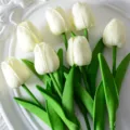 Mini tulipanes artificiales de PU flores blancas para decoracion de hogar y boda - Blanco Crema