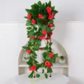Artificial hanging red rose vine for wall and ceiling home decoration, fake flowers. - Red