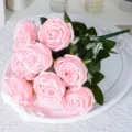 Bouquet di rose artificiali rosa, 10 teste fiori di seta per matrimoni e decorazioni. - Rosa