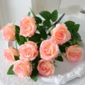 9-head artificial pink silk roses for wedding home decoration and gift. - 9-Head / Pink Champagne