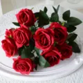 9-head realistic red artificial silk roses for wedding home decor - 9-Head / Red