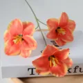 Belle fleur artificielle tulipe ouverte à 3 têtes pour décoration de mariage maison - Orange