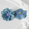 Têtes de fleurs artificielles en soie bleue pour bricolage, déco de mariage et accessoires. - Bleu gris