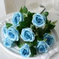 Elegant 9-head light blue artificial silk roses bunch for home and wedding decor - 9-Head / Blue