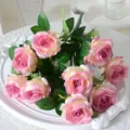 Elegant bundle of 9-head artificial pink silk roses for romantic wedding home decoration - 9-Head / Rose Red