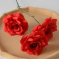 Vibrant red 3-headed artificial diamond rose for elegant wedding and event floral decor - Light Red