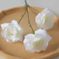 Elegant three-head white artificial rose branch with green stem for wedding event decor - White