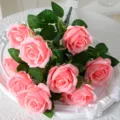 Beautiful 9-head pink artificial silk rose bouquet for elegant wedding and home decor - 9-Head / Coral Pink