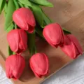 Bouquet de fleurs de tulipes artificielles mini PU rouge pour déco maison et fête de mariage. - Rouge