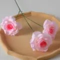 Elegant three-head pink artificial diamond roses for wedding and home decoration - Pink Center