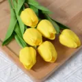 Mini fleur de tulipe artificielle PU bouquet jaune pour décoration de mariage à la maison réaliste - Jaune