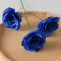 Artificial three-head diamond rose in elegant deep blue silk for wedding decor - Sapphire Blue