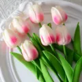 Flores artificiales mini tulipanes PU, decoración floral realista rosa blanca para hogar y boda. - Rosa Claro