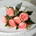Bouquet de fleurs artificielles pivoine rose six têtes fausse rose pour déco mariage maison - Rose