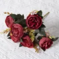 Bouquet de Pivoines Artificielles 6 Têtes Faux Fleurs Rouges pour Déco Maison Mariage - Bordeaux