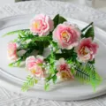 Bouquet de fleurs artificielles roses, 6 têtes en soie pour décoration maison mariage. - Rose Clair
