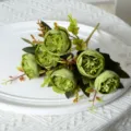 Bouquet de Pivoines Artificielles 6 Têtes Vertes Fleurs de Roses Faux pour Décoration Maison - Vert