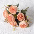 Bouquet de fleurs artificielles pivoine à 6 têtes rose pêche pour décoration de maison. - Café Clair