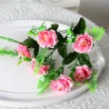 Bouquet de fleurs artificielles chrysanthème rose, 6 têtes fausse décoration florale pour mariage maison. - Rose foncé