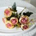 Bouquet de pivoines artificielles à 6 têtes fausses roses pour déco maison mariage - Café Foncé