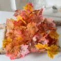 Artificial maple leaf garland autumn vine for Halloween Thanksgiving home wall hanging decor. - Red Deep Yellow Orange (72 Leaves)
