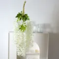 Kunstmatige witte blauweregen hangende wijnstok bloemen snaar voor bruiloft thuis decor - Dicht wit (12 stengels)