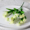 White artificial carnations bouquet fake silk flowers for home decoration and wedding party setup. - White