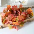 Artificial maple leaf vine for autumn Halloween Thanksgiving home decor wall hanging. - Green Orange Red (72 Leaves)
