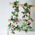 Guirnalda de flores de rosas artificiales rosas para decoración del hogar fiesta boda - Enredadera de rosas de 16 cabezas (rosa)