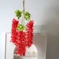 Kunstmatige rode wisteria hangende bloemenwijnstok voor bruiloft decor, nep bloemenslinger. - Dicht rood (12 stuks)
